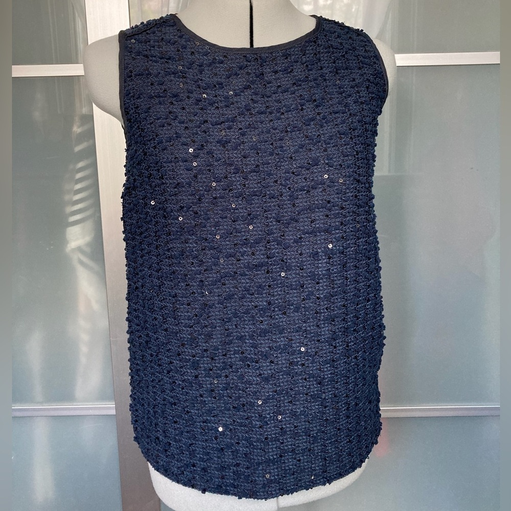 Ann Taylor Women’s Sleeveless Sequin-adorned Top, Navy blue, Small